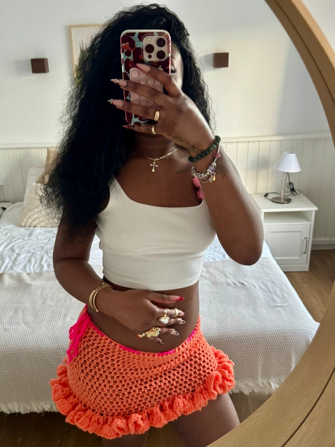 Papaya Ruffle Mini Skirt
