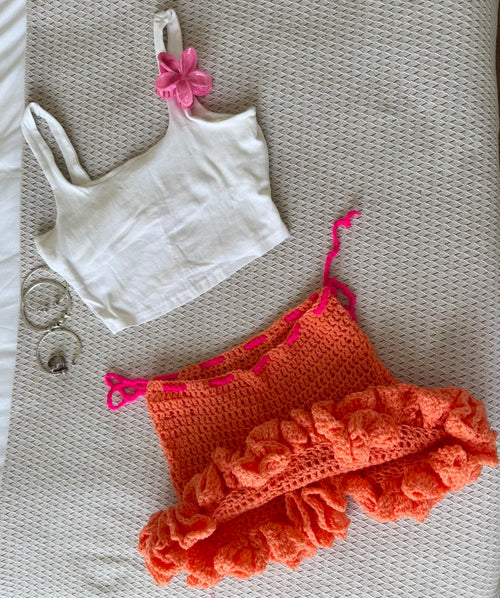 Papaya Ruffle Mini Skirt